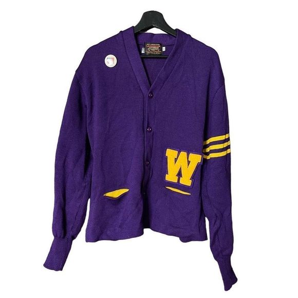 VTG Skookum Letterman Wool Cardigan 44 - Picture 1 of 3